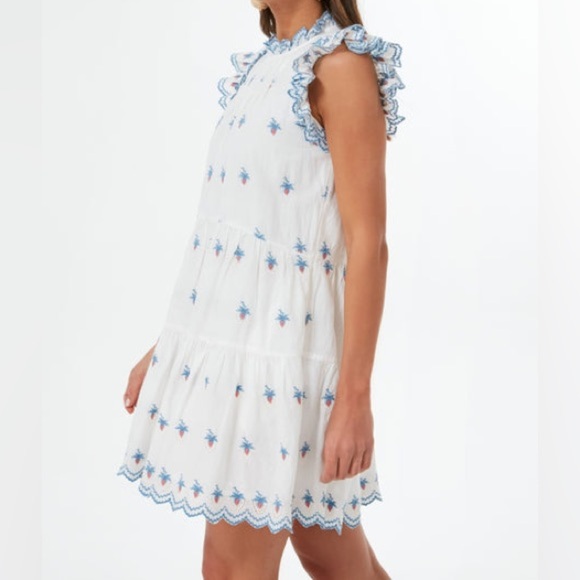 Sea New York Cream Renee Embroidered Strawberry Dress L 100% Cotton - Picture 2 of 8
